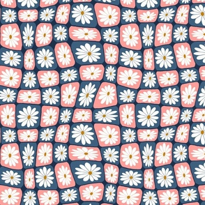 Trippy Checkered Daisies | Pink and Navy