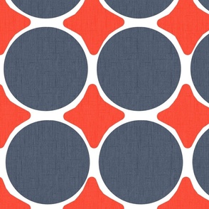 Modern Red White And Blue Polka Dots And Diamonds Big Retro July 4th Independence Day Summer Beach Resort Pool Flag Colors 70’s Scandi Swedish Geometric Circle Repeat Pattern