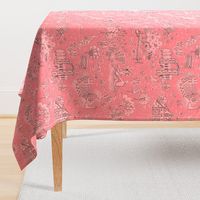 picnic on peacock island toile | watermelon | medium