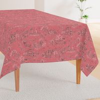 picnic on peacock island toile | watermelon | medium