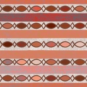 Bold salmon, red and coral stripes, linen effect with chain links in reds and neutrals small