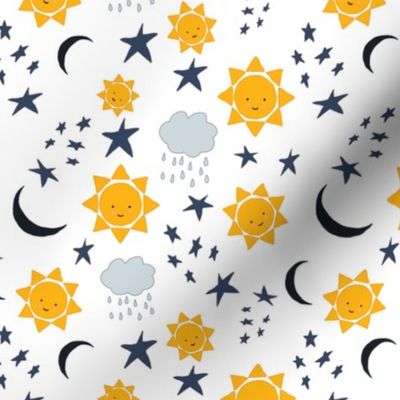 Kawaii Sun with Moon, Clouds, and Stars  - medium