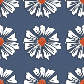 Modern Red White And Navy Blue Summer Flowers