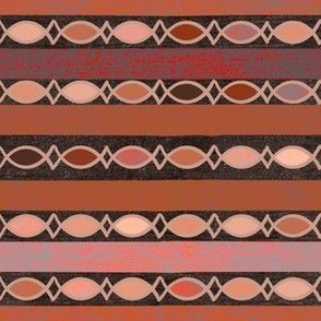 Black, coral and salmon stripes with coloured chains and texture, horizontal small