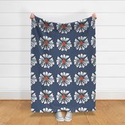 Margaret Mitchell Modern Red White And Blue Daisy Summer Flowers Navy Line Nautical Patriotic July 4th Picnic Party Floral Flag Colors Illustrated Design