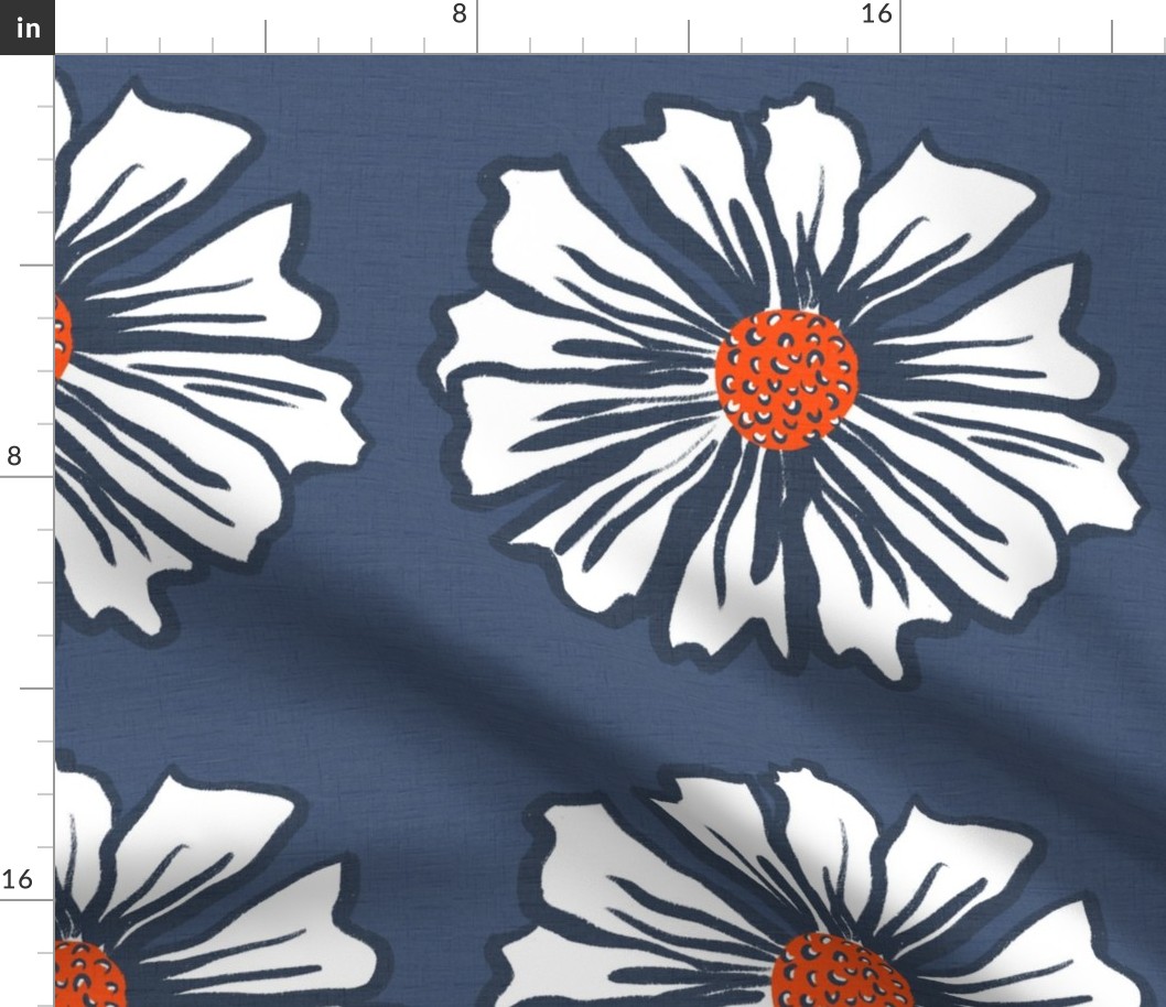 Margaret Mitchell Modern Red White And Blue Daisy Summer Flowers Navy Line Nautical Patriotic July 4th Picnic Party Floral Flag Colors Illustrated Design
