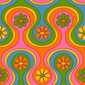 Groovy 60s Flower Pattern - Retro Rainbow Colors