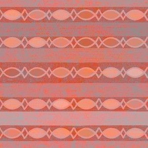 Coral and salmon textured stripes with coloured chain links, horizontal small