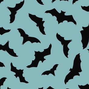 Medium // Flying Frights: Fall Halloween Black Bats - Light Blue