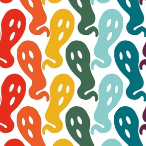 Large // Ghostly Haunts: Spooky Halloween Ghosts - Rainbow on White