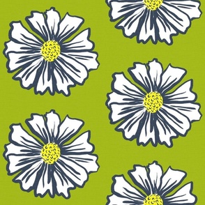 Modern Green White And Navy Blue Summer Flowers
