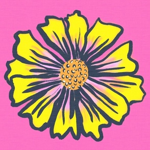 Bold Modern Summer Pink And Yellow Flowers On Hot Pink