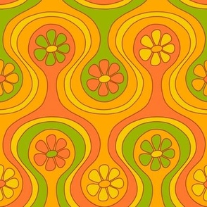 Groovy 60s Flower Pattern - Yellow Orange