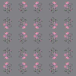 Pink Abstract Wildflowers on Gray Background