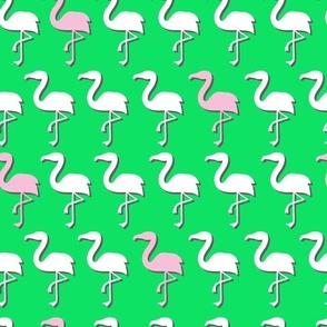 Bright Neon Pink and White Flamingos on Green