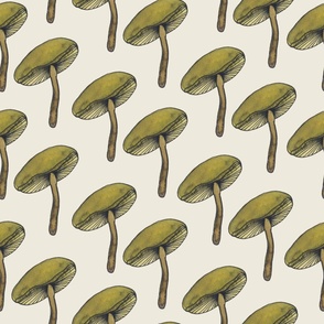 Large // Retro Green Watercolor Mushrooms