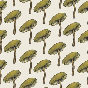 Medium // Retro Green Watercolor Mushrooms