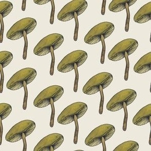 Small // Retro Green Watercolor Mushrooms