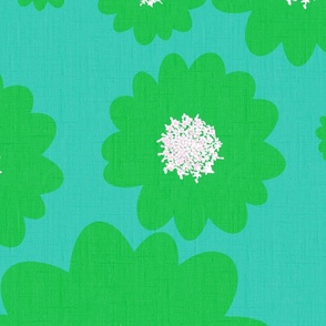 Modern Bright Green Flowers On Turquoise Modern Repeat Pattern