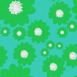 Kelly Green Flowers On Turquoise Modern Repeat Pattern