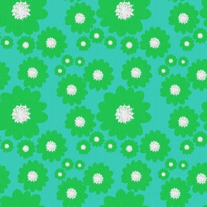 Bright Green Flowers On Turquoise Modern Repeat Pattern