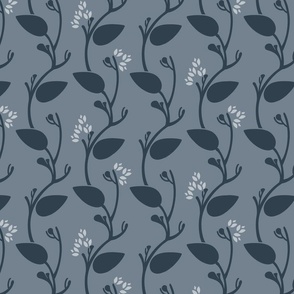 [Medium] Flowers on vines - Soft deep blue gray