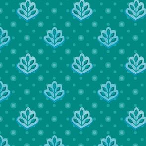 LATA - Indian block print inspired leaf motif on teal - large