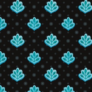 LATA - Indian block print inspired leaf motif on black - large