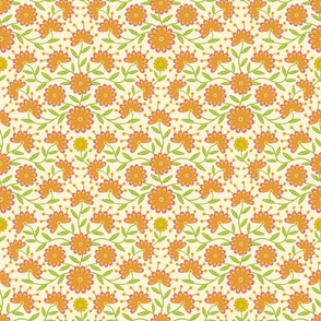 Flowering Daisies Garden Cottagecore Floral Botanical - Petal Solids Coordinate: Optimism Watermelon Marigold Lemon Lime with Garden Green - SMALL Scale - UnBlink Studio by Jackie Tahara