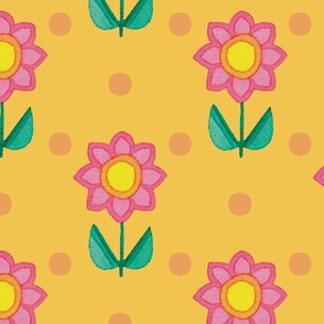 PINK DAISIES on yellow - large