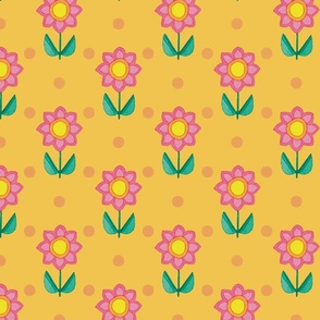 PINK DAISIES on yellow - medium