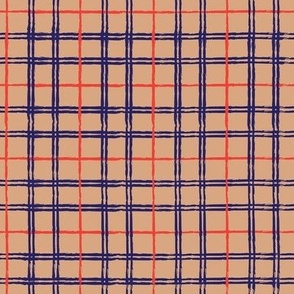 Brown Plaid - Dark Blue and Orange Stripes