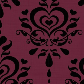 Love Luxe Damask Black on Wine Red - XL