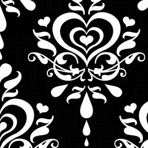 Love Luxe Damask White on Black - XL