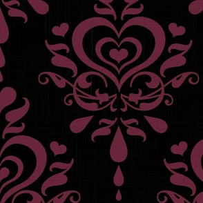 Love Luxe Damask Wine on Black - XL