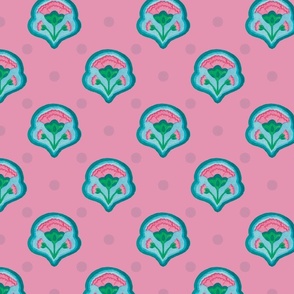 ARIA - Indian block print inspired floral motif on pink - large