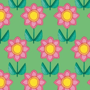 PINK DAISIES on green - large
