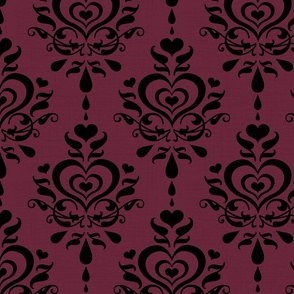 Love Luxe Damask Black on Wine Red