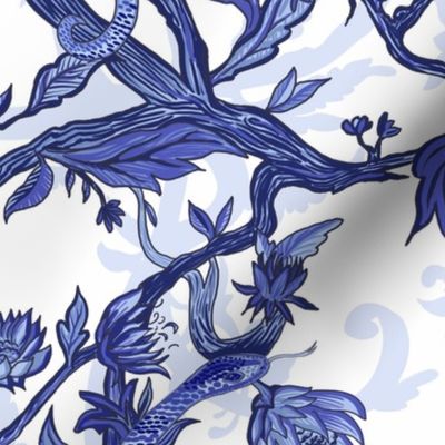 Hissterical Snakes: Serpent Chinoiserie, Indigo Blue