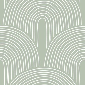 The minimalist rainbow - abstract modern boho Scandinavian vintage style curves thin lines white on sage green JUMBO