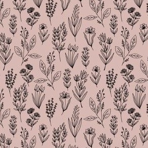 Simple Herbs // Small Scale // 7605c Peach // Pink background // Neutral Boho Style