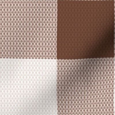 Woolen woven minimalist boho texture gingham plaid design in chocolate brown beige wallpaper