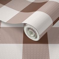 Woolen woven minimalist boho texture gingham plaid design in chocolate brown beige wallpaper