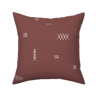 Abstract kelim symbols Arabic textile design ethnic plaid with stitched strokes stripes geometric arrows white on vintage red stone LARGE wallpaper