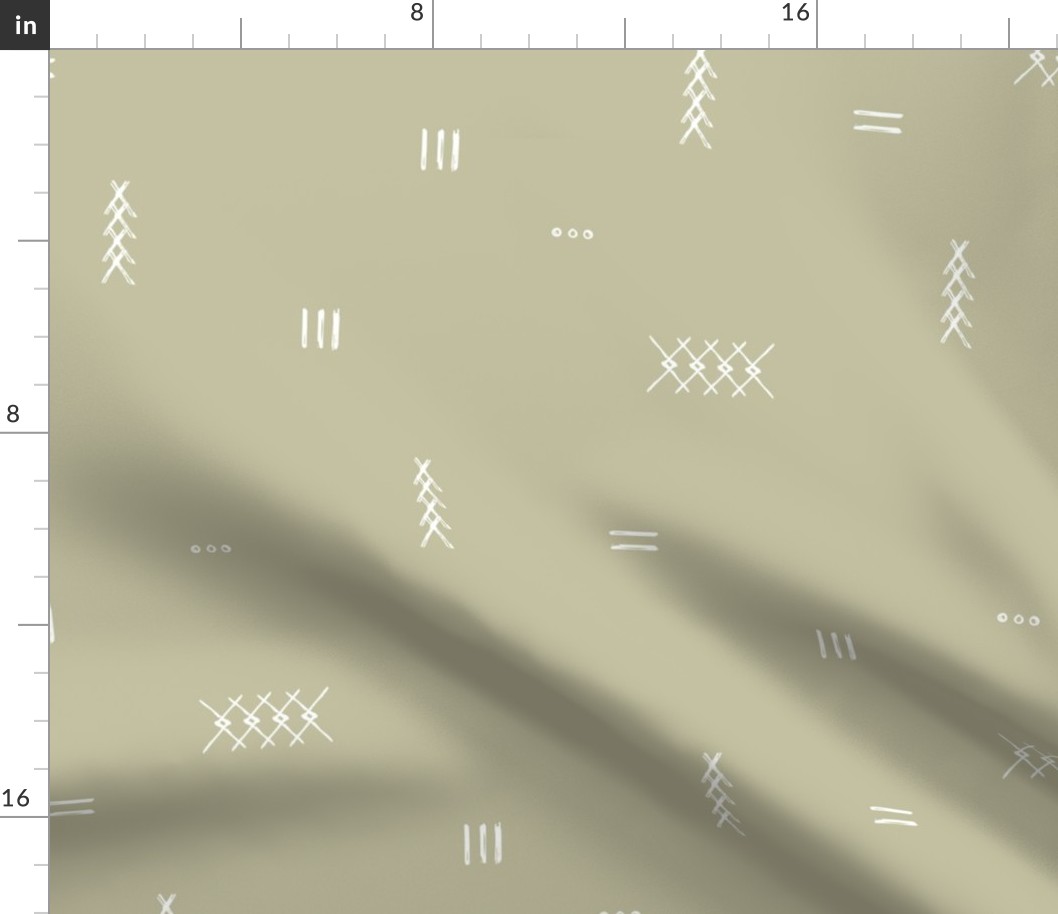 Abstract kelim symbols Arabic textile design ethnic plaid with stitched strokes stripes geometric arrows white on matcha green LARGE wallpaper