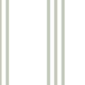 The Simple minimalist series - vertical tartan stripes boho style modern minimal strokes in pairs of three Scandinavian nursery sage green on white JUMBO wallpaper