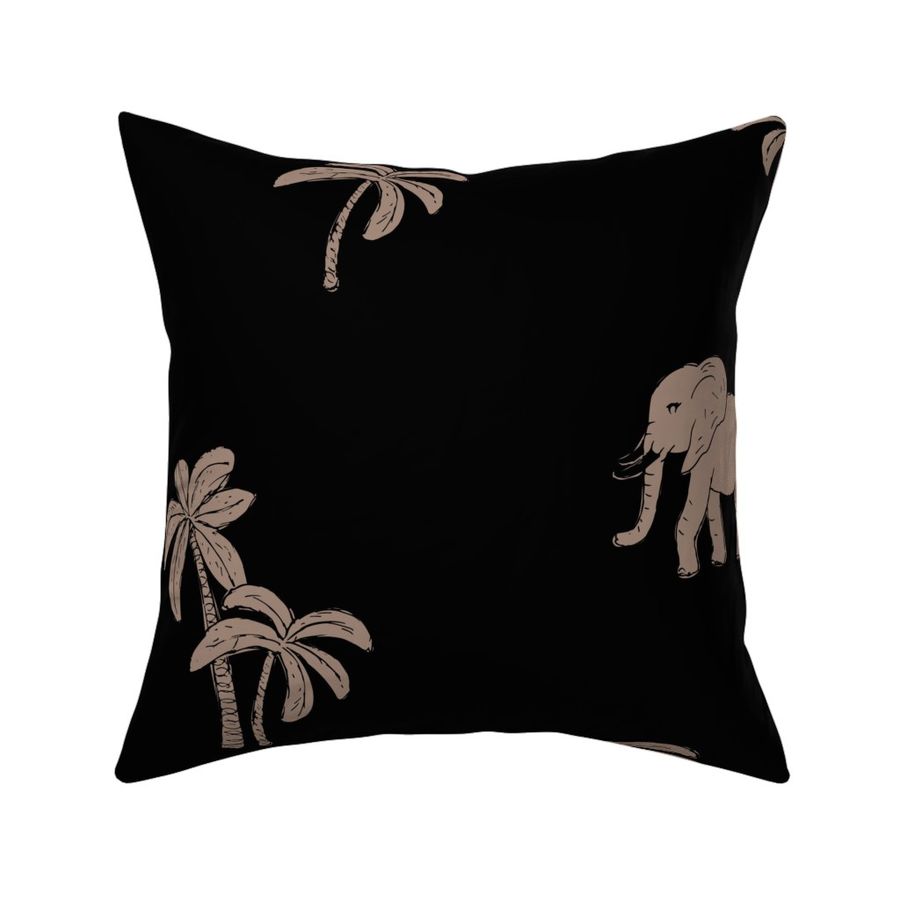 Boho vintage elephants - Palm trees and island vibes sweet baby elephant under the moon summer design moody gray brown on black JUMBO wallpaper