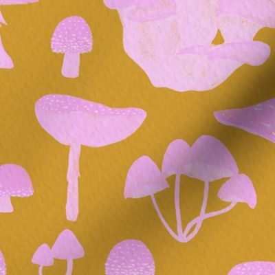 Pink Mushrooms on Mustard | Large Scale