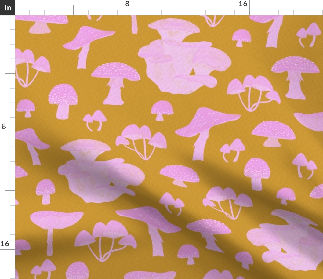 Pink Mushrooms on Mustard | Large Scale