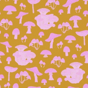 Pink Mushrooms on Mustard | Medium Scale